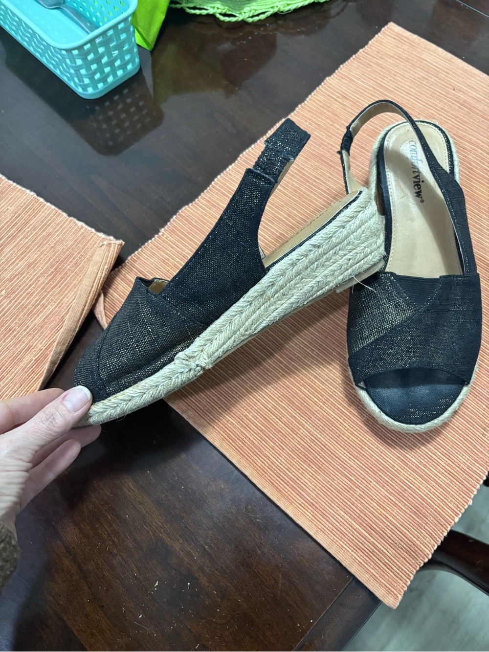 comfortview Black Espadrille Wedge Slingback Sandals